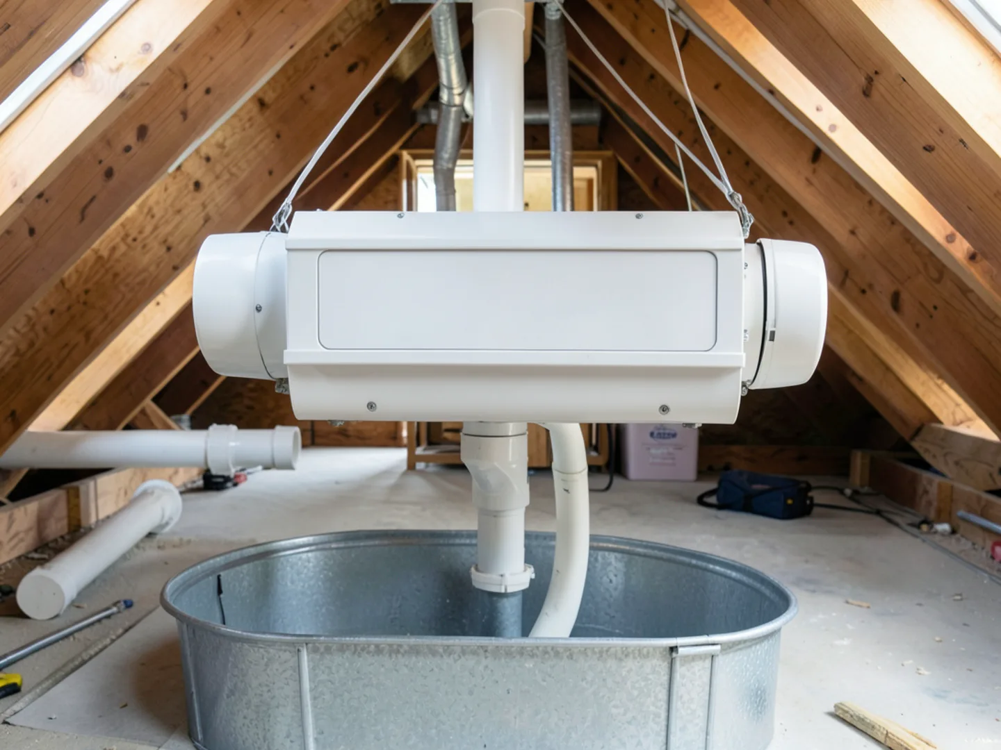 Inspecting attic air handler drain pan